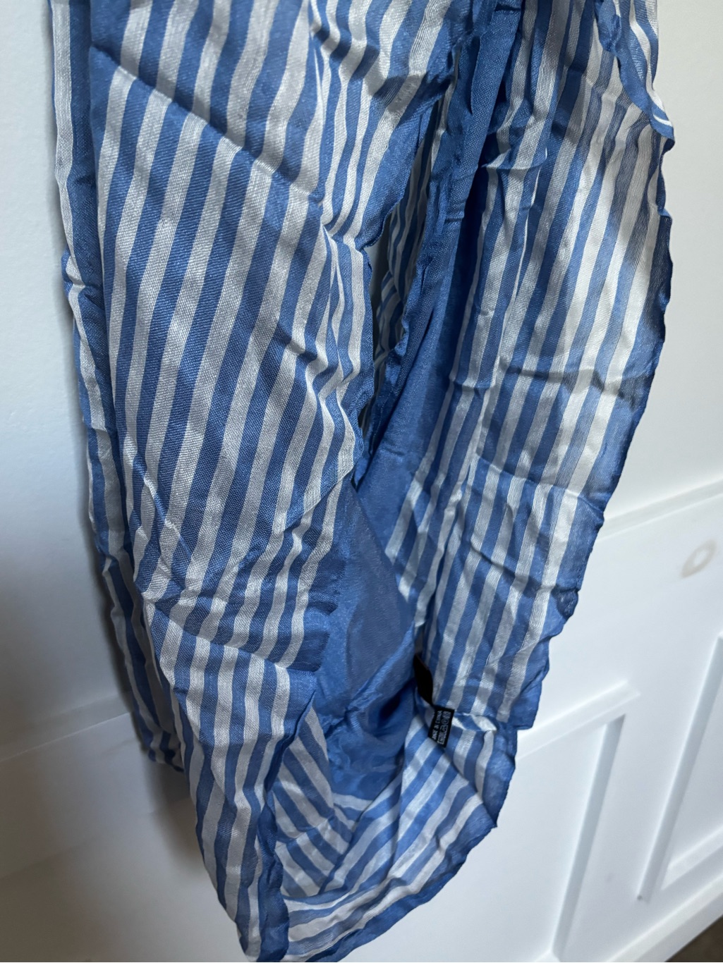 Blue And White Striped Infinity Cotton And Silk Scarf